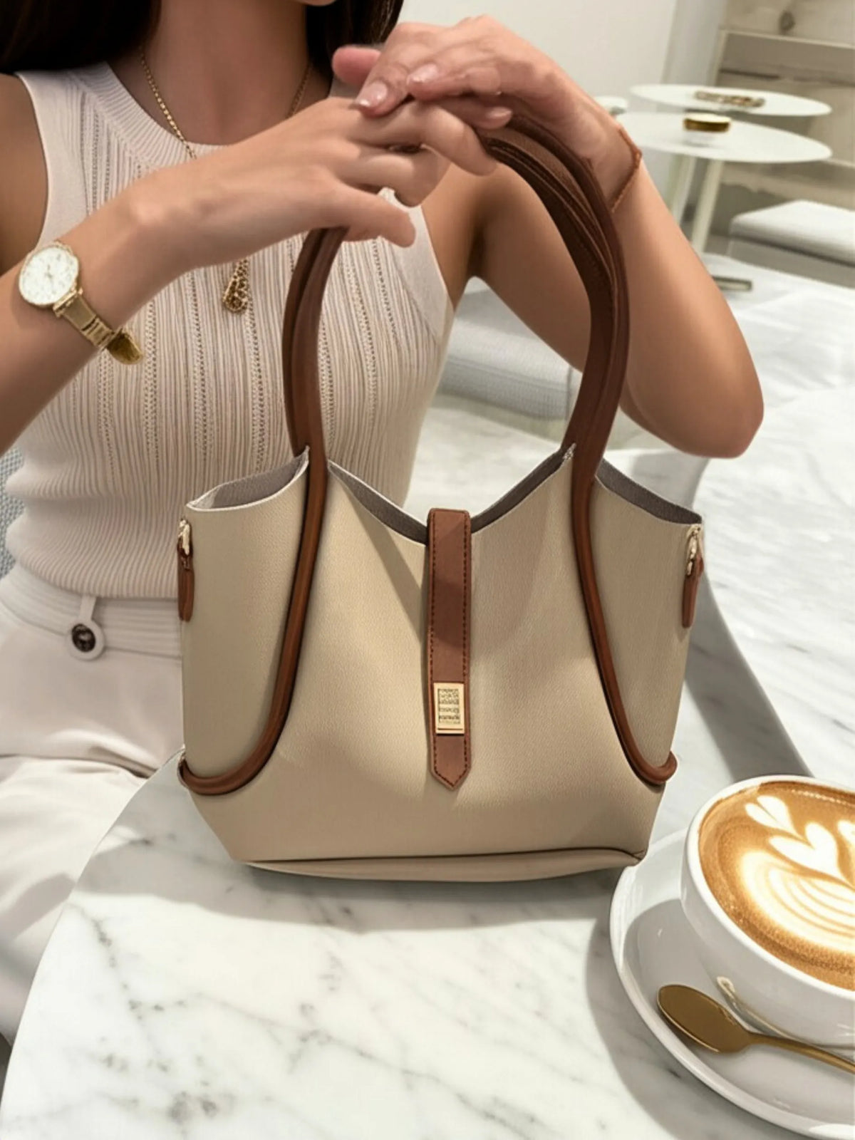LILY Yavrulu Tote Omuz Çantası Vizon Taba