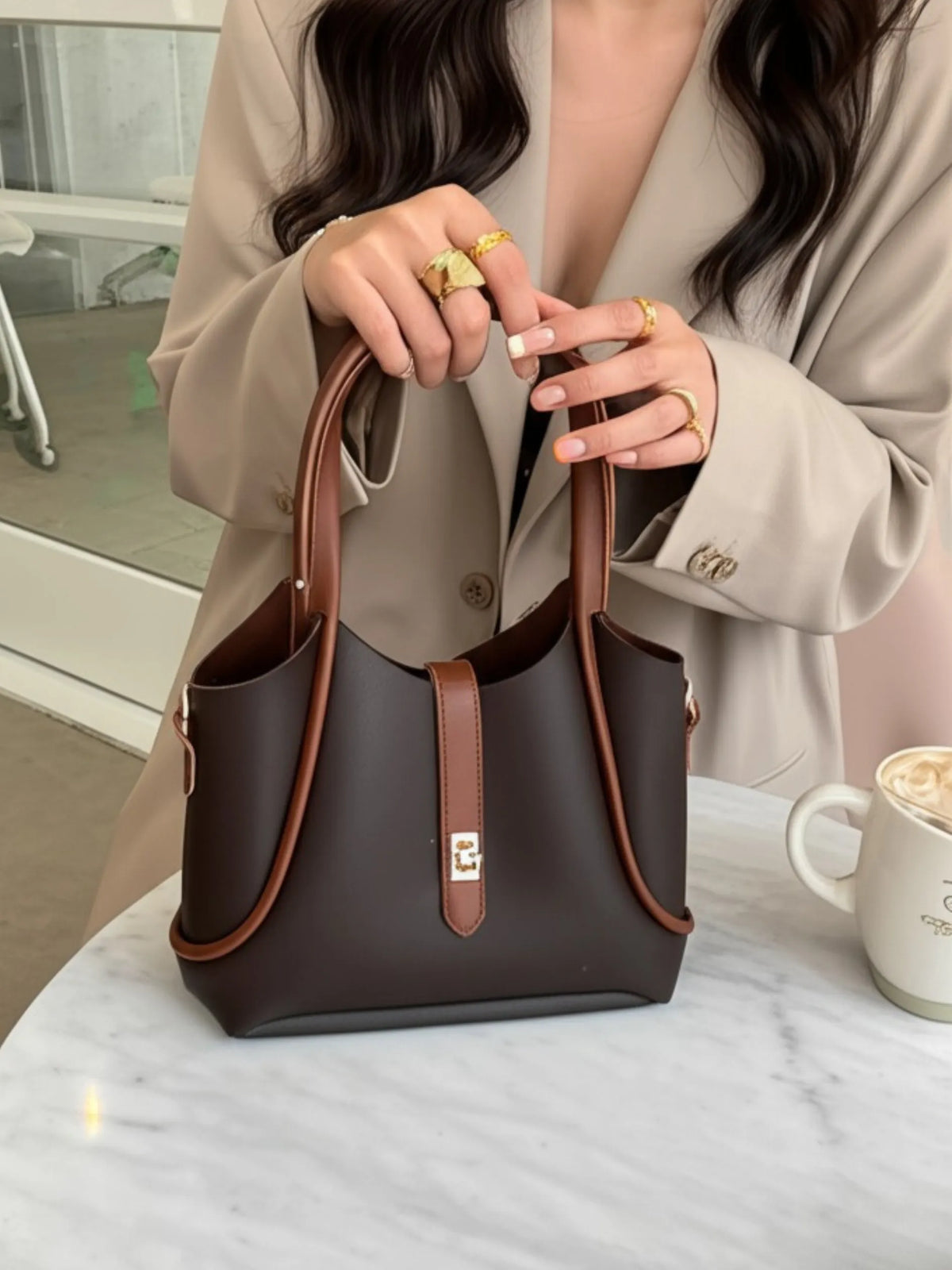 LILY Yavrulu Tote Omuz Çantası Kahve-Taba